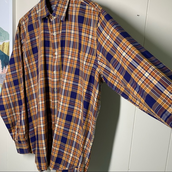 Hickey Freeman / fall orange plaid orange button down L EUC - Picture 5 of 7